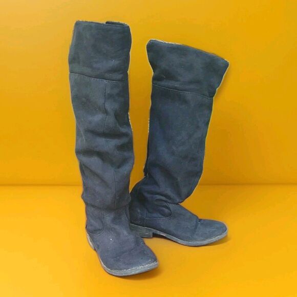 Women's sz 9.5 DIBA Black Scrunch Mid Calf zip-up boots heels Faux suede - Picture 1 of 9